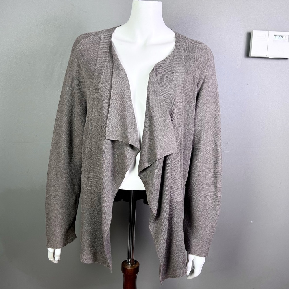 Eileen Fisher cardigan size large cascade open organic cotton taupe lagenlook‎